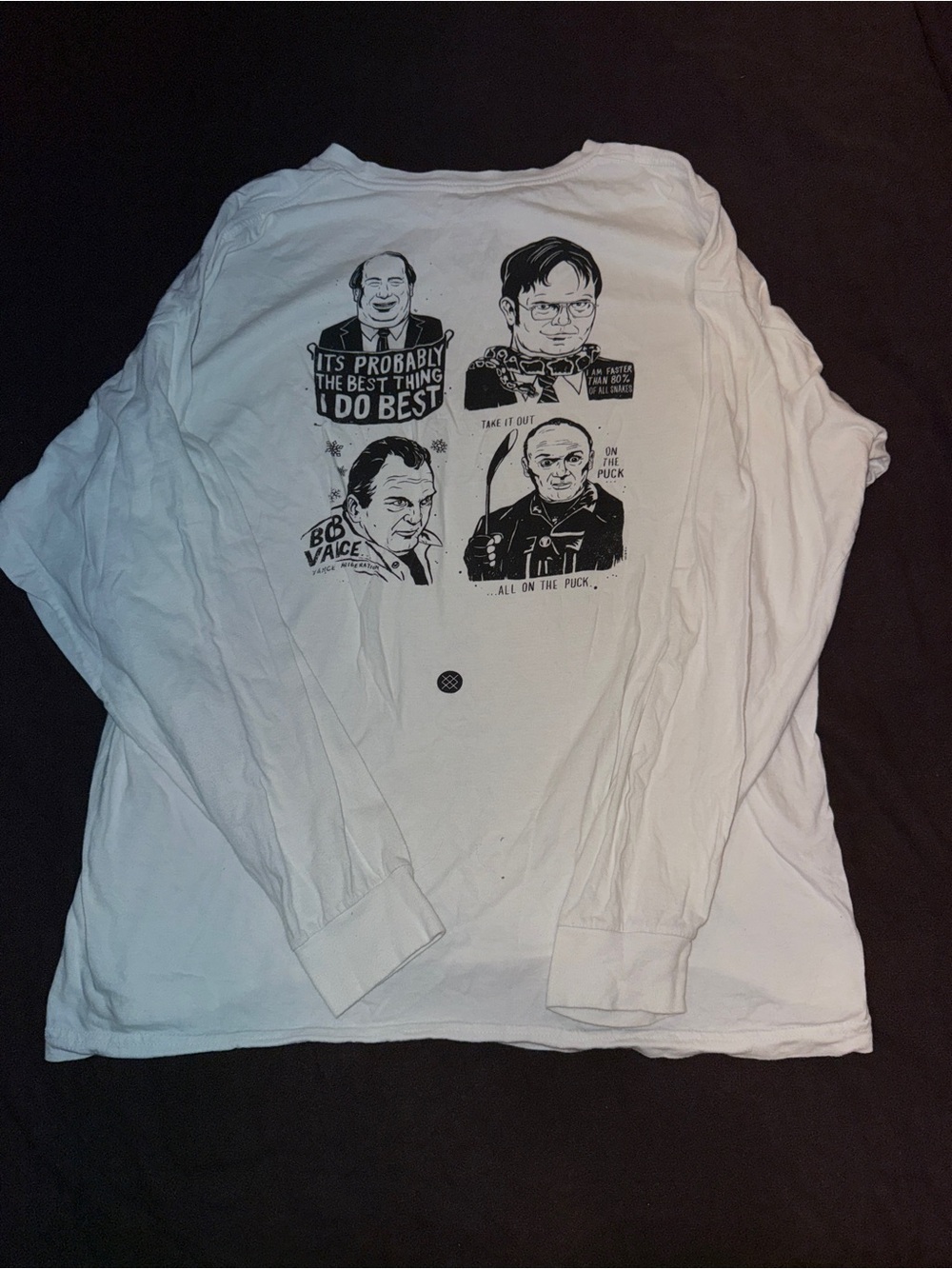 White Graphic Long Sleeve Shirt featuring Black Illustration